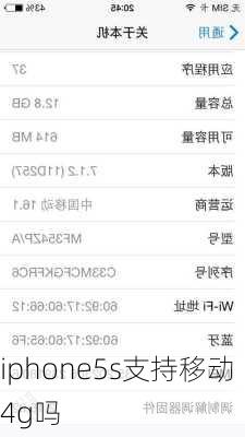 iphone5s支持移动4g吗