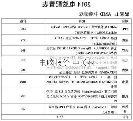 电脑报价 中关村