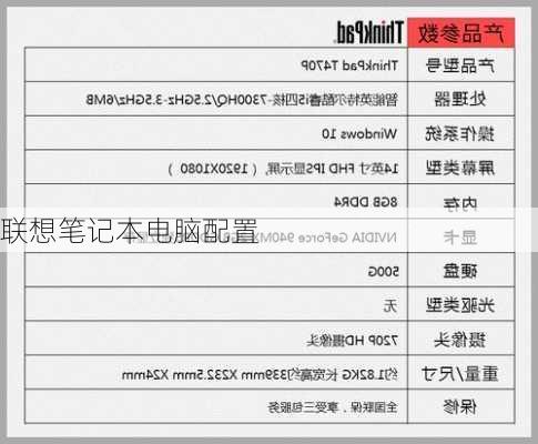 联想笔记本电脑配置