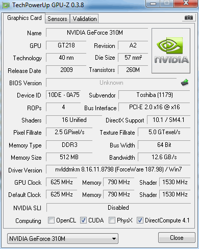 nvidia geforce 310m